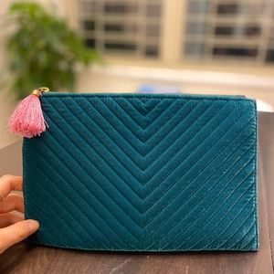 JCrew Velvet Clutch in Dark Green